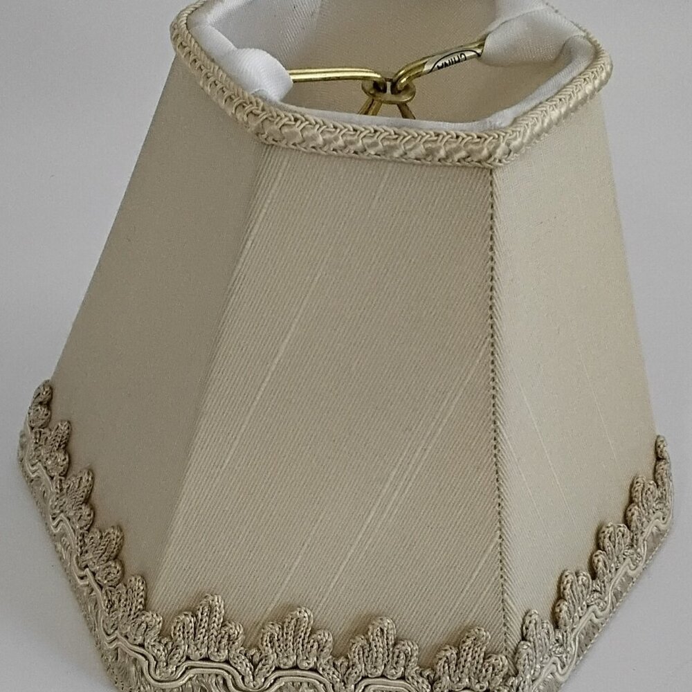 Lamp Shade Upholstery Material with Gimp Braided Trim Antique White Small